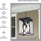 Outdoor Pendant Light Fixture, 3-Light Black Large Exterior Hanging Lantern with Clear Glass, Metal Outdoor Chandelier Porch Lighting for Front Porch Entrance