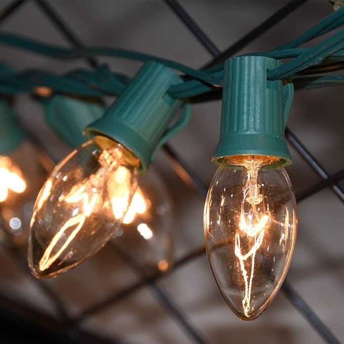 GOOTHY 25 Pack C9 Clear Christmas Replacement Light Bulbs, C9 Incandescent Replacement Bulbs for Outdoor Christmas String Lights, E17 Intermediate Base, 120V 7W Bulb, Warm White Night Light Bulbs