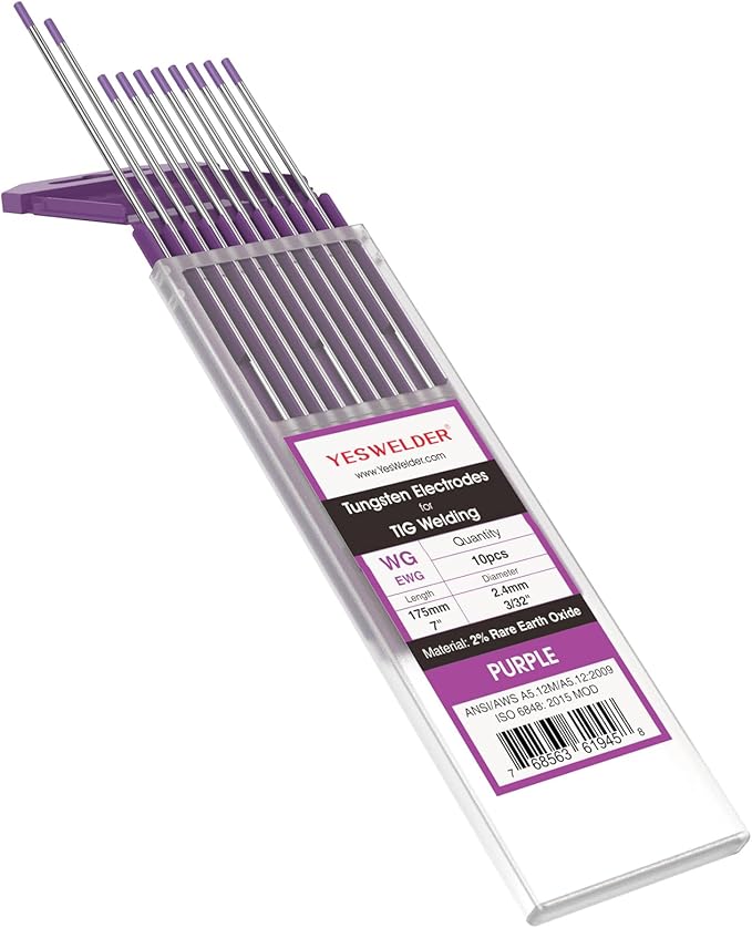 YESWELDER TIG Weld Tungsten Electrode 3/32"x 7" 10-pk, NonRadioactive Comparable to E3 Purple
