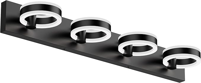 LED Bathroom Light Fixtures, 33inch Black Vanity Lights, Modern 4 Light Acrylic Wall Sconces, 350° Rotatable Wall Lighting Fixture Over Mirror