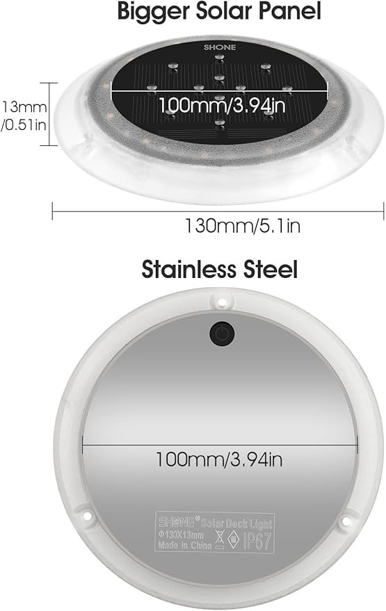 Solar Dock Lights, Super Bright Disc LED Outdoor Waterproof, Anti-Slip & Anti-Trip Flat Low Profile for Marine, Deck, Ground, Pool, Pier, Pathway, Step (Warm White, 6Pack)