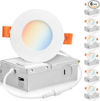 PARMIDA (6 Pack) 3 Inch 5CCT Ultra-Thin LED Recessed Ceiling Light with Junction Box, 5 Color Selectable 2700K/3000K/3500K/4000K/5000K, 8W, Dimmable Canless Wafer Slim Panel Downlight, IC Rated, ETL