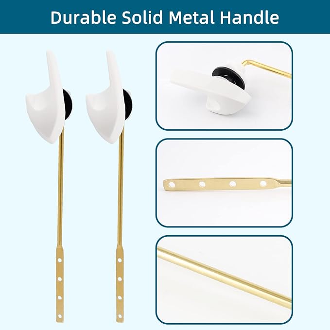 Universal Metal Front Mount Toilet Handle Replacement Kit Compatible with Kohler Toilet Tank Parts, 2Pack Toilet Flush Lever Handle with Flapper Chains, White