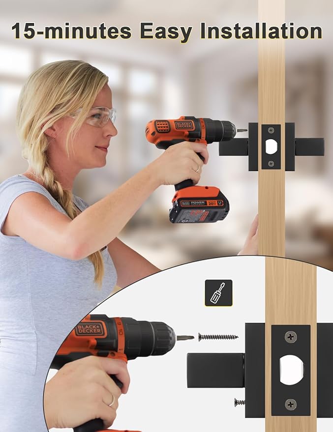 8 Pack Square Black Door Handles Interior, No Lock Passage Door Lever for Left or Right Handing, Heavy Duty Matte Black Closet Door Handle Sets