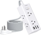 Power Strip Surge Protector - 6 Widely Outlets with 3 USB Ports (1 USB C), 3-Side Outlet Extender Strip, 6 Ft Extension Cord Flat Plug, Wall Mount Small Power Strip for Travel Home Office College Dorm