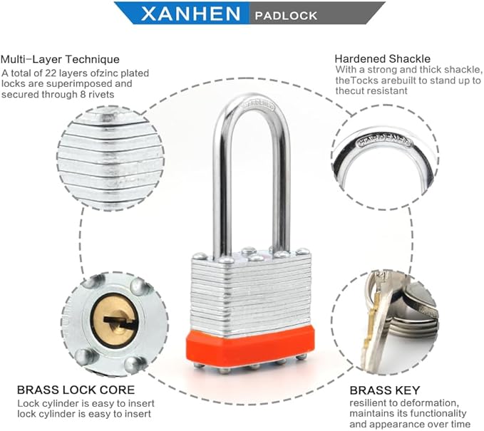 Lock Outdoor Padlocks, Key Lock, Padlocks with Same Key - Laminated Steel Keyed Padlocks with Long Shackle, 48 Pack, for Hasp Latch, Sheds, Fences, Storage Locker, School, Gym