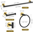 TURS Black and Gold Bathroom Hardware Set 5 Piece, SUS304 Stainless Steel Gold Black Towel Bar Set, 24 Inch Bathroom Accessories Kit Wall Mounted
