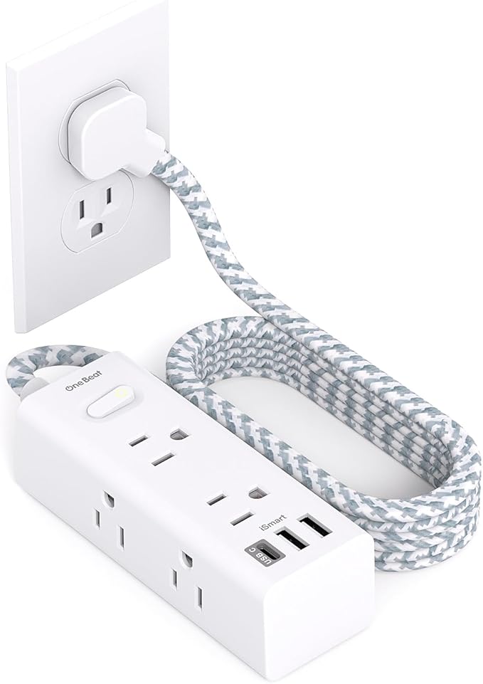 Power Strip Surge Protector - One Beat 6 Widely Outlets with 3 USB Ports(1 USB C), Flat Plug Extension Cord, Multi Plug Wall Outlet Extender, Small Power Strip for Home Office Travel College Dorm Room