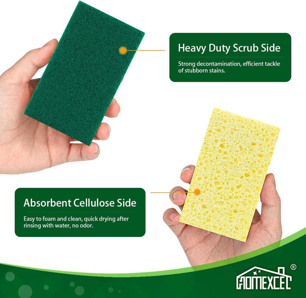 HOMEXCEL Sponges Kitchen 24pcs, Heavy Duty Sponges for Dishes, Scrub Cleaning Sponge for Non-Coated Cookware, Dishes, Pots, Pans, Dual Sided Dish Sponge for Kitchen, Household, Bathroom and More