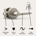 Mega Handles Ronn Entrance Entry Lever Door Handle Heavy Duty Round Locking Lever Set for Left or Right-Handed Doors, Interior/Exterior Door Levers - Satin Nickel