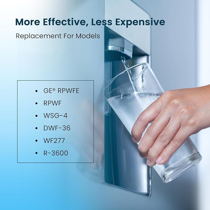 Crystala Filters Replacement for GE® RPWFE, RPWF (with CHIP) Refrigerator Water Filter, Compatible with WSG-4, WF277, GFE28GMKES, PFE28KBLTS, GYE22HMKES, DFE28JSKSS, GFE28GYNFS, GFD28GYNFS, 1 Pack
