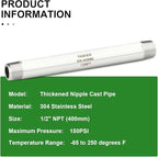 TAISHER 2PCS Stainless Steel Pipe Fittings, 1/2" NPT Male x 1/2" NPT Male Threaded, 16" Length Thickened Nipple Cast Pipe