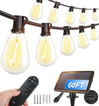 Tenmiro 60FT Solar String Lights Outdoor with Remote and 16+2 LED Shatterproof Bulbs Dimmable & Timing 3 Light Modes Solar Patio String Lights for Cafe, Garden, Deck, Outside Wedding Last for 10+Hrs