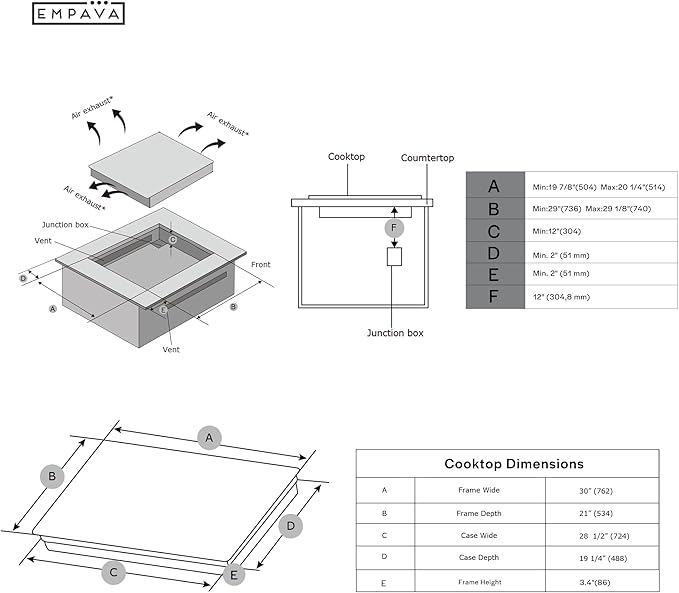 Empava 30 Inch Built-in Induction Cooktop 4 Burner, Bridge-SYNC, Auto RapidHeat 3 Preset Modes, Pan Sensor, Hardwired 208~240V, 40A, Black Vitro Ceramic Glass