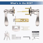 Knobonly Brushed Nickel Entry Door Levers with Keys Wave Style-Reversible for Right or Left-1 Pcs