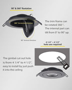 Gimbal LED Recessed Light - 4 Inch Black 9W 360° Rotation Directional Adjustable Eyeball Sloped Ceiling Recessed Lighting 4 inch Light Wafer Soffit Indoor Spotlight Canless Black 4 inch 6 Pack