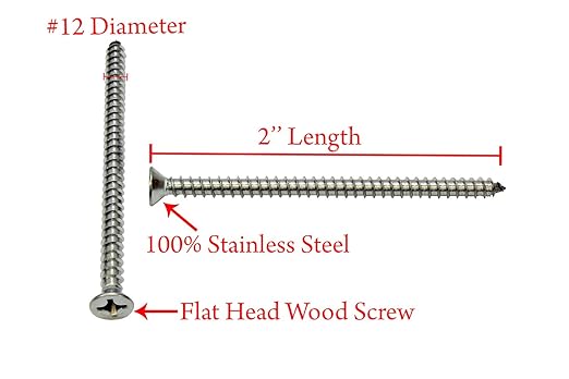 Bolt Dropper #12 X 2'' Stainless Steel Flat Head Phillips Wood Screw, (25 pc), 18-8 (304) Stainless Steel Sheet Metal Screws - Type A Point, Plain Finish