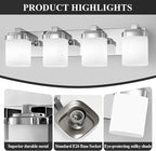 4-Light Chrome Bathroom Light Fixtures, Vanity Lights for Bathroom Mirror Lamp with Milky White Square Glass Shade, E26 Base Modern Wall Sconce Kitchen Light Fixtures Led Vanity