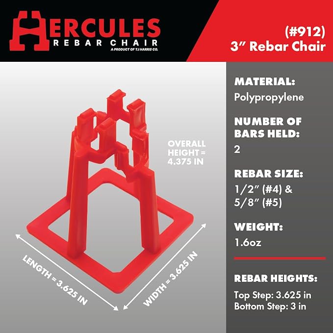 HERCULES 3" Rebar Chair - (50 Count) Superior Strength & Quality Concrete Snap Rebar Chair