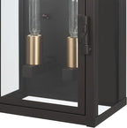 GLOBE Electric 60000131 2-Light Outdoor Wall Sconce, Dark Bronze, Matte Brass Accents, Weatherproof Glass Door Closure