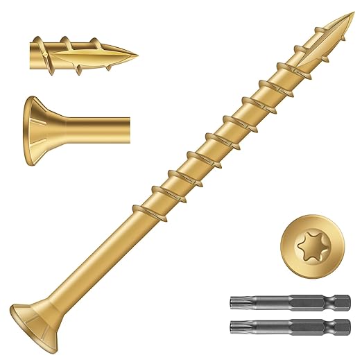 #9 x 2-1/2" Deck Screws (186Pcs) 2lb. Exterior Wood Screws. Carbon Steel, Tan, Flat Head, Rust Resistant epoxy Coated, with T25 Star Bit