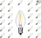 C7 Replacement Bulbs, 25 Pack Clear Warm White LED Christmas Light Bulbs, E12 Candelabra Base, Commercial Grade for Outdoor Halloween String Lights, Holiday Party Décor