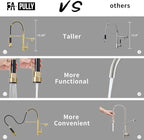 Brushed Gold Kitchen Faucet with Pull Down Sprayer, Single Handle Commercial Brass Kitchen Sink Faucets with 3 Way Drinking Kitchen Faucet, for Water Filtration System or Pot Filler Faucet in Gold