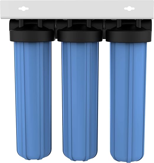 Pentair Pentek BBFS-222 Big Blue Three-Housing Filtration System, 1" NPT #20 High Capacity Water Filter Housing, Holds 20" x 4.5" Filter Cartridges