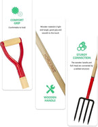 Heavy Duty Garden Fork for Digging, 4 Tines Pitch Fork for Gardening Compost, Garden Pitch Fork with Wooden Handle, 45 Inches-Red