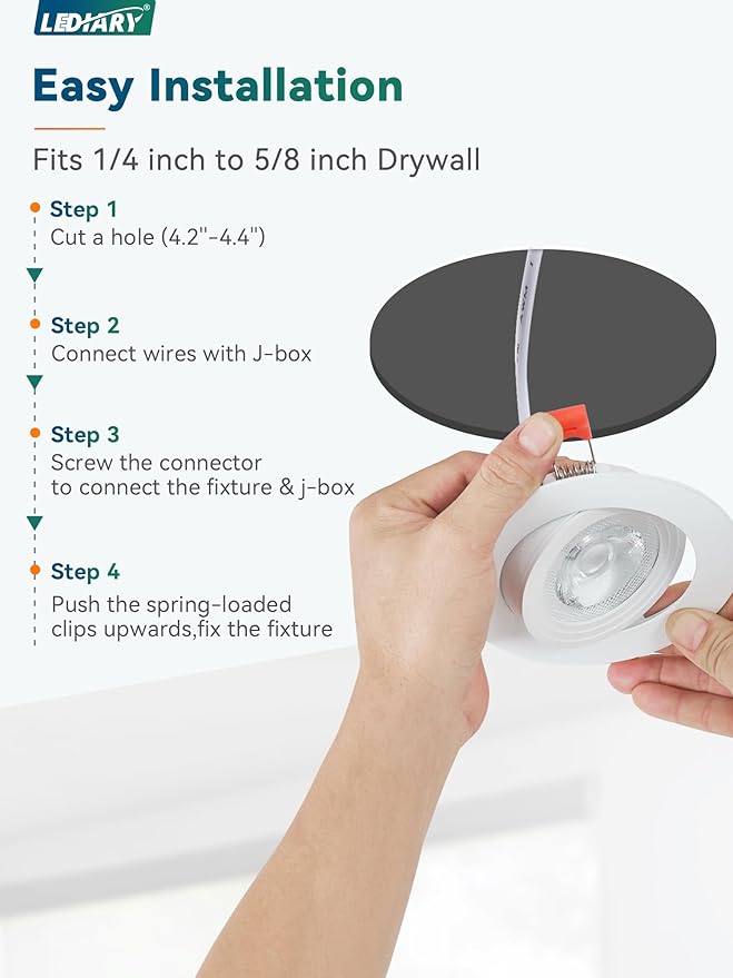 LEDIARY 12 Pack Gimbal LED Recessed Lighting 4 Inch, 5CCT Adjustable Recessed Light Slim Selectable 2700K-6000K,750LM Can Lights with Jbox,Canless Down Light Ceiling Light with IC Rated ETL Listed