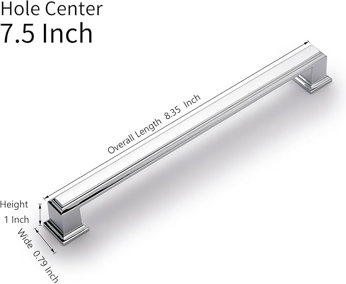 10 Pack 7.5 Inch(192mm) Hole Center Polished Chrome Modern Cabinet Pulls Kitchen Cabinet Handles Kitchen Cabinet Hardware Timeless Drawer Pulls for Dresser Cupboard Wardrobe, Chrome(7.5x10)
