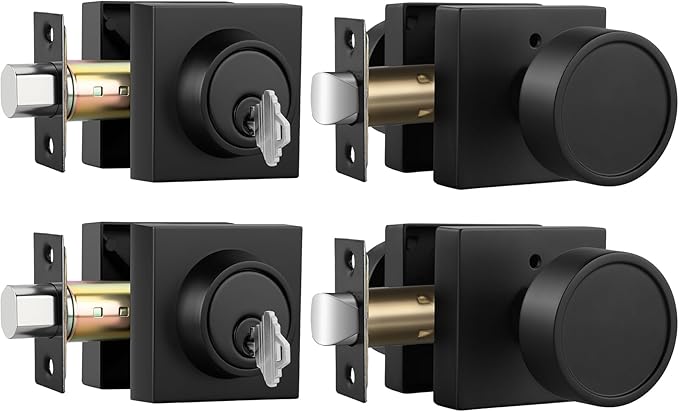Haidms Black Door Knobs with Deadbolt, Zinc-Alloy Matte Black Exterior Door Knobs, Heavy Duty Front Door Knob and Deadbolt Set(2 Pack)