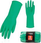 Vgo... 5-Pairs Reusable Household Gloves, Rubber Dishwashing gloves, Extra Thickness, Long Sleeves, Kitchen Cleaning, Working, Painting, Gardening, Pet Care (Size L, Green, HH4601)