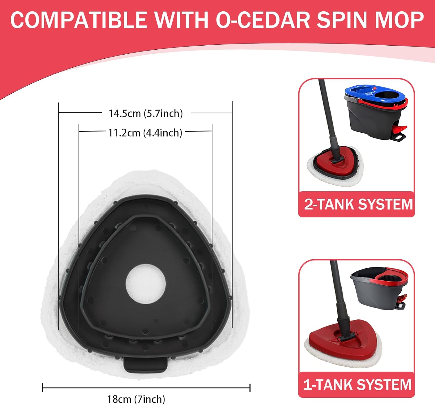 Triangule Flat Mop Replacement Pads, Spin Mop Pad Replacement, 5 Pack Mop Refill Pads, 1 Mop Base and 1 Scraper for Cleaning Floor, Wall, Ceiling, Easy to Replace