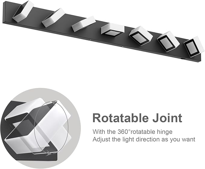 Ralbay 46inch Matte Black Vanity Lights 7 Lights Dimmable 5 Color Temperature Acrylic Modern LED Black Vanity Lighting for Bathroom