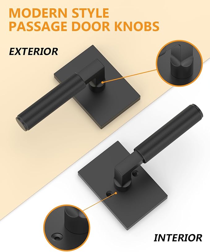 Asidrama 6 Pack Black Passage Door Handles, Door Lever with Door Knobs Indoor for Bedroom or Bathroom, Heavy Duty Door Handles Interior with Locks for Left Right Sided Doors