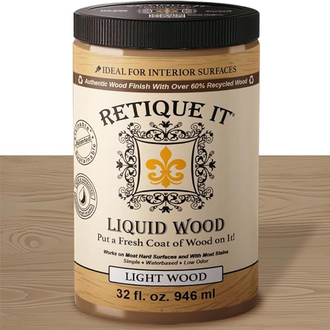Retique It New and Improved Formula Liquid Wood Coatings - Stainable Primer - Paint It then Stain it (Light Wood, Large)