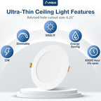 Amico 36 Pack 6 Inch 5CCT Ultra-Thin LED Recessed Ceiling Light with Plastic Junction Box, 2700K/3000K/3500K/4000K/5000K Selectable,1050LM, Dimmable Canless Wafer Downlight, 12W, ETL&FCC