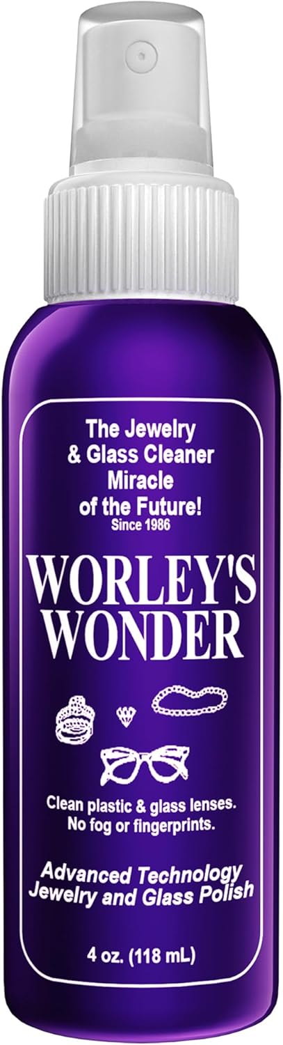 Worley's Wonder Jewelry & Glass Cleaner (4 Ounce Spray Bottle) - Jewelry Cleaner Spray for Gold, Silver, Diamonds, Gemstones, Glass, Marble, Electronics (4.00 Fl Oz (Pack of 1))
