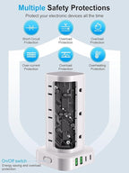 Power Strip Tower with Multiple Outlets, Flat Plug Surge Protector Tower Extension Cord with 12 AC Outlets 4 USB Ports (2 USB C), 15FT Cord Power Tower Surge Protector for Home Office Dorm Room, White