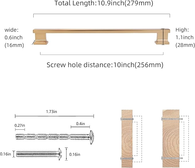 COTYKILEY 6 Pack 10 Inch(256mm) Champagne Copper Cabinet Handles Gold Kitchen Cabinet Pulls Cabinet Door Handles Kitchen Cabinet Hardware Cupboard Drawer Pulls Dresser Handles