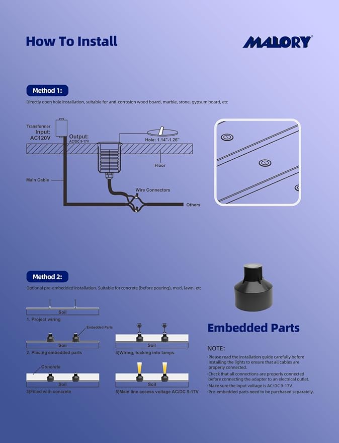 MALORY Low Voltage Deck Light 6 Packs, 2W 2700K 12V Landscape Lighting, Recessed LED Outdoor Step Stair Lights, Deck Lighting for for Outside Floor Yard (SG07-Link, 6-Pack 2700K)