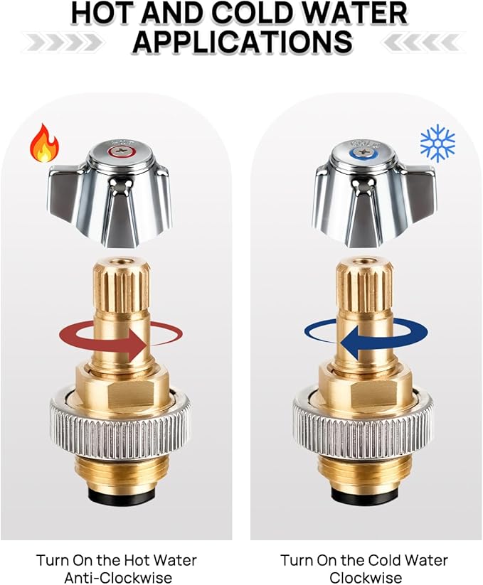 4" Brass Faucet Handle Cartridge Replacement Stem Assembly Faucet Valves Cold Knob Handle Kit with Stem for Kitchen & Bathroom Knob Handles