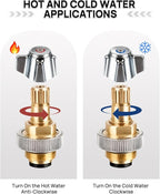 4" Brass Faucet Handle Cartridge Replacement Stem Assembly Faucet Valves Hot Knob Handle Kit with Stem for Kitchen & Bathroom Knob Handles