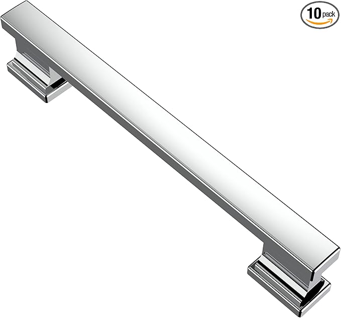 Alzassbg 10 Pack Polished Chrome Cabinet Pulls, 5 Inch(128mm) Hole Centers Kitchen Cabinet Handles for Cabinets and Drawers AL3061CP