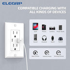 ELEGRP USB Wall Outlets, 15 Amp USB C Wall Outlets Receptacles, Outlets with USB A and USB C Ports, Tamper Resistant Receptacle, Wall Plate Included, UL Listed, 2 Pack, White
