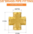 GASHER 5PCS Brass Pipe Fitting, Cross 4 Way Pipe Fitting, 3/8" x 3/8" x 3/8" x 3/8" NPT Female Pipe