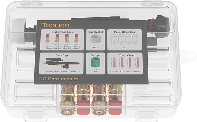 TOOLIOM 22PCS TIG Welding Torch Accessories Kit Stubby Gas Lens #10 Glass Cup Back Cap Kit for WP-17/18/26