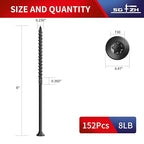 #14 x 8 Inch Deck Screws (152Pcs) 8lb. Carbon Steel, Black, Flat Head, Rust Resistant epoxy Coated, with T30 Star Bit
