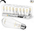 MASTERY MART 16 Pack Vintage Edison Bulbs, E26 Led Bulb 5.5W Equivalent to 60W, Dimmable, 5000K Daylight White, High Brightness Antique ST58, Clear Glass